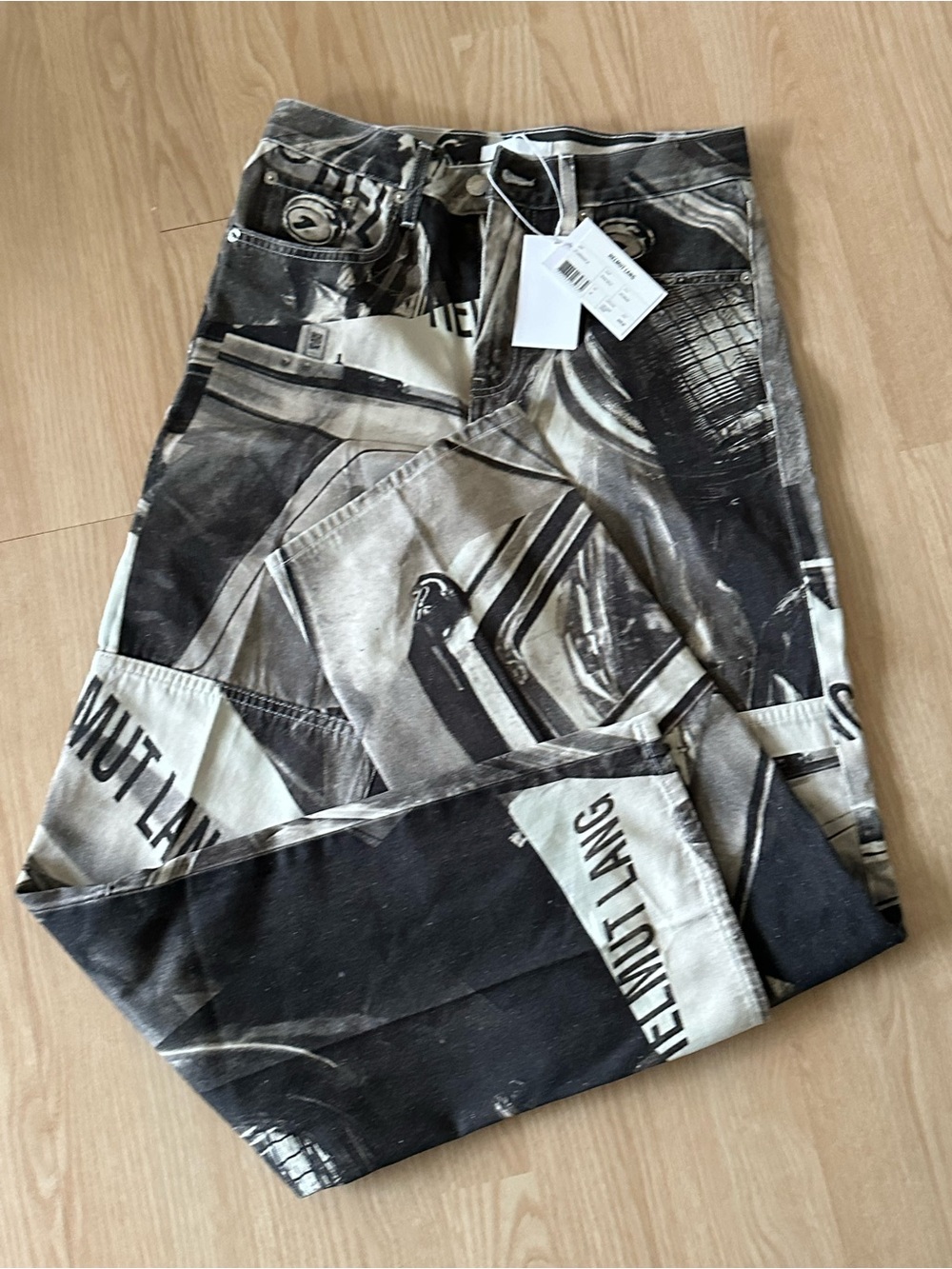 NEW Helmut Lang Carpenter Jeans Black Multi Graphic Print Denim Size 26 $495